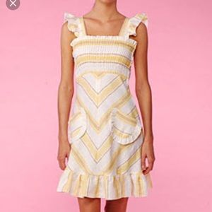 Betsey Johnson Linen Dress Stripes Yellow Pockets